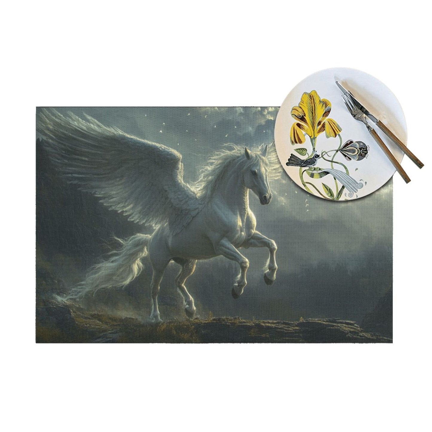 Pegasus Flying Placemat, Elegant Art Design, Waterproof and Durable, Ideal for Home and Restaurant