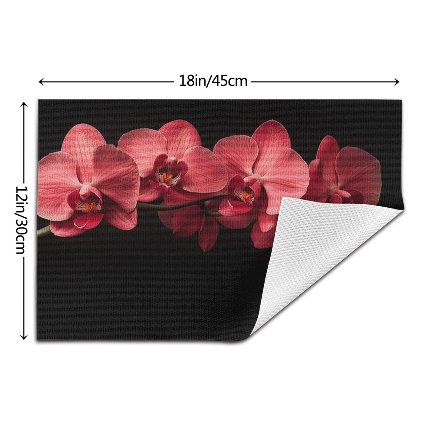 Pink Orchid Pattern Placemat with Black Background, Elegant Table Decor, Waterproof and Easy to Clean