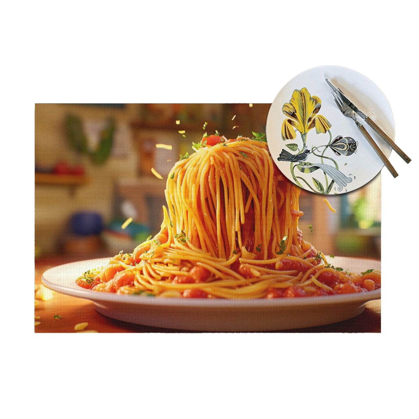 Spaghetti Placemat, Delicious Table Decor, Waterproof and Easy to Clean