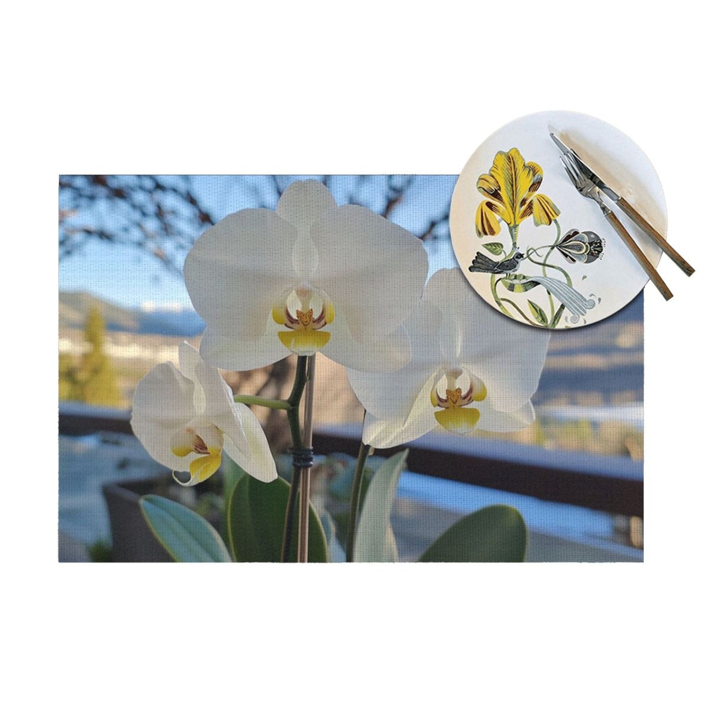 White Orchid Placemat, Elegant Table Decor, Waterproof and Easy to Clean