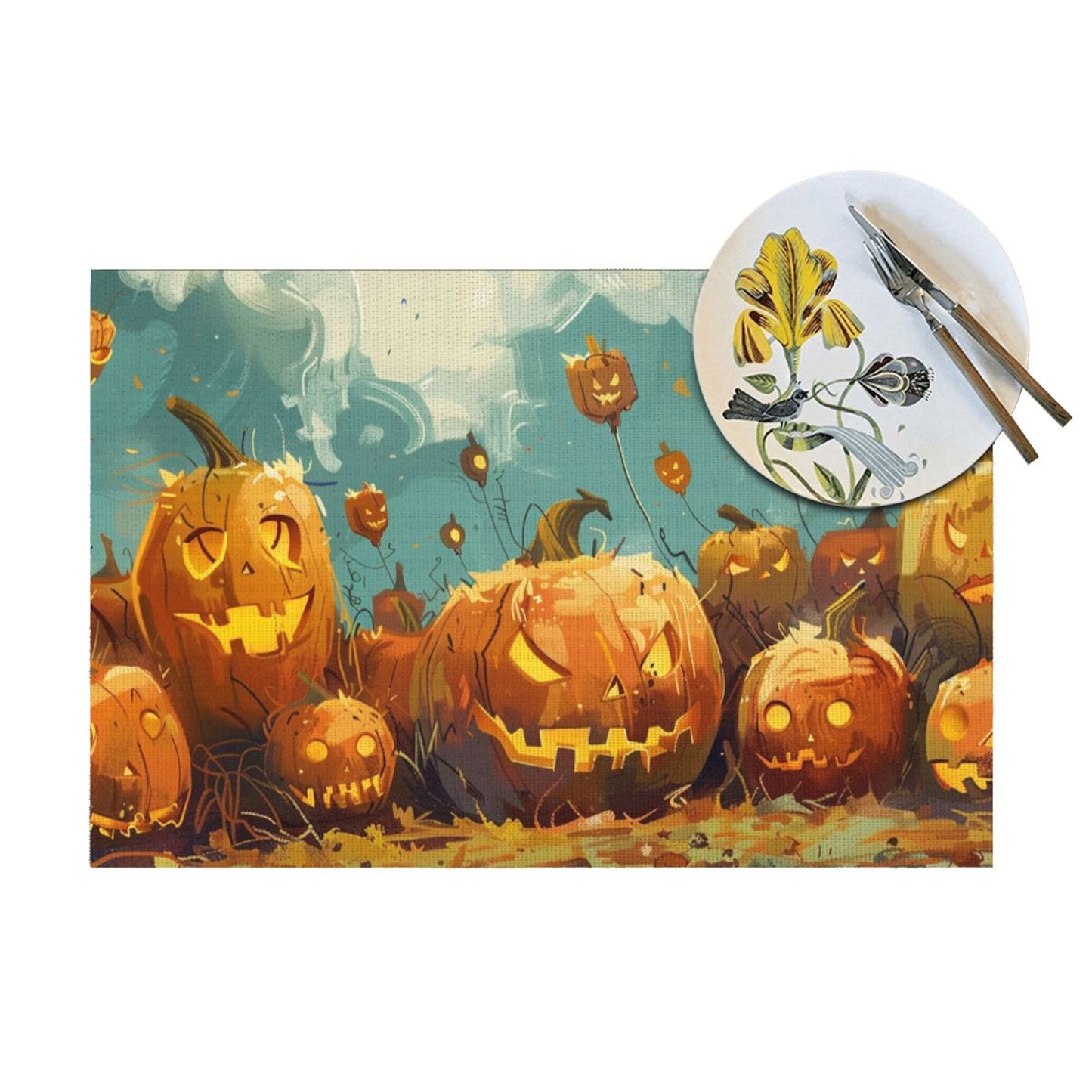 Halloween Pumpkin Themed Placemat, Creative Design, Waterproof and Durable